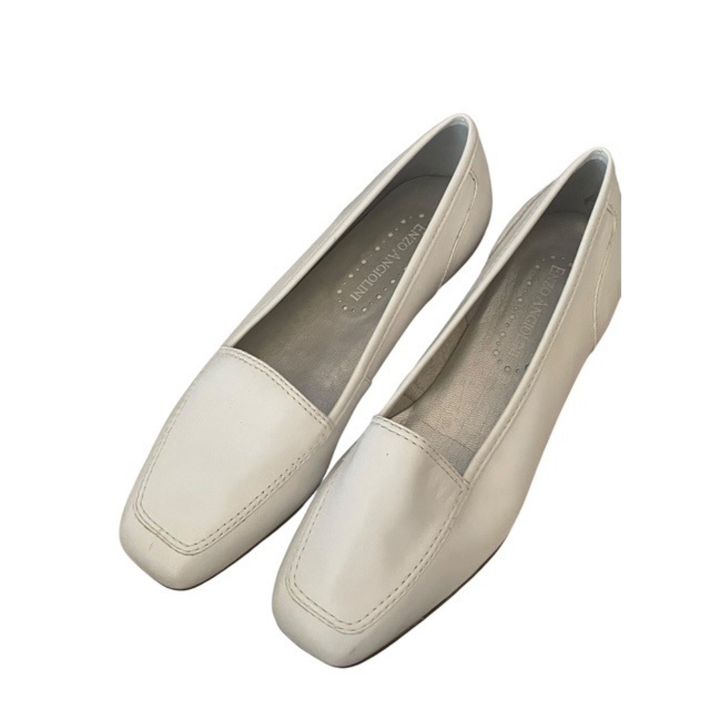 Enzo Angiolini White Leather Loafers Square Toe Slip On Shoes